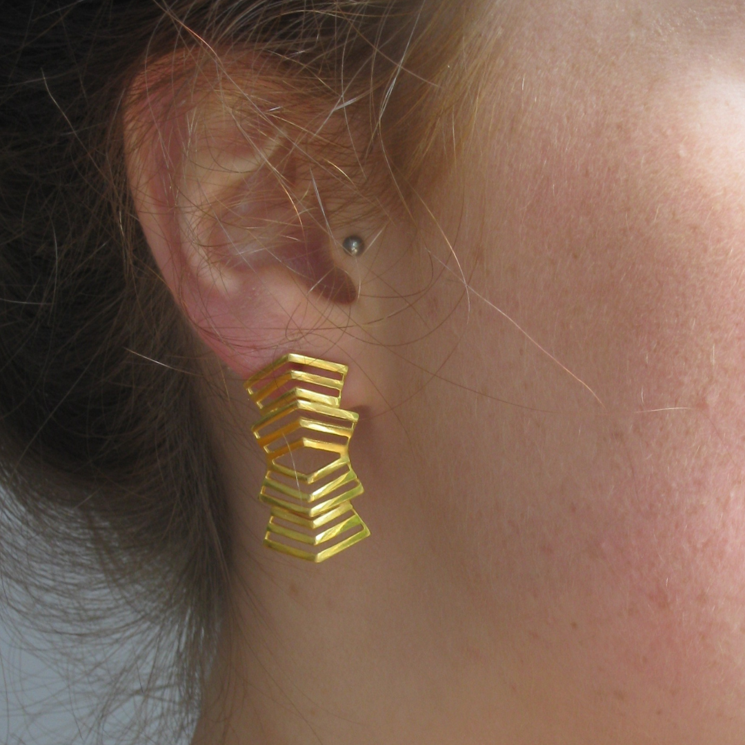 Gold Chevron Shield Earrings