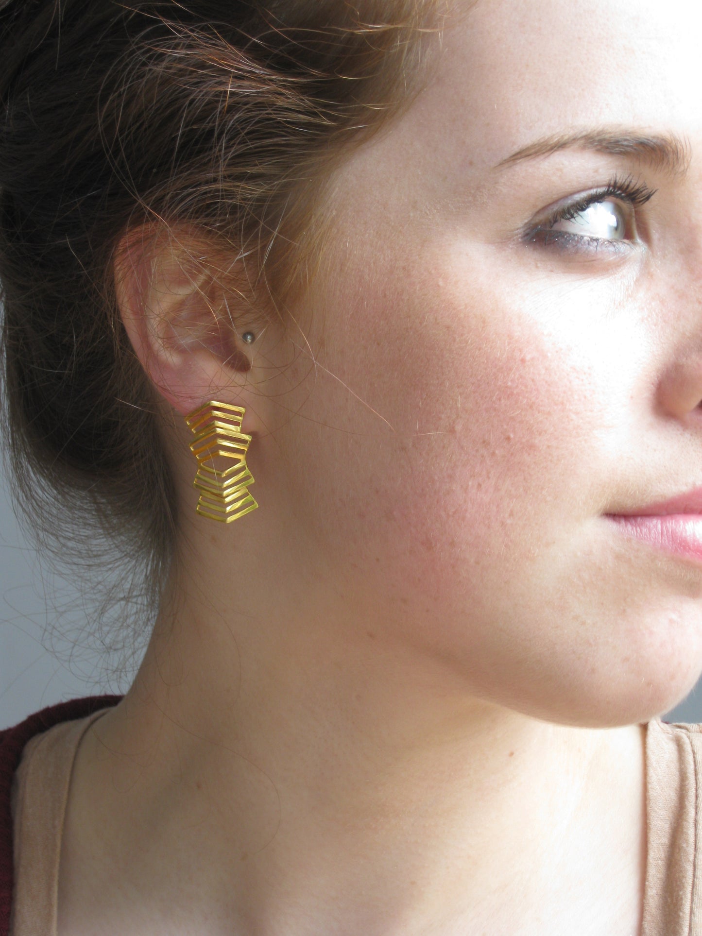 Gold Chevron Shield Earrings
